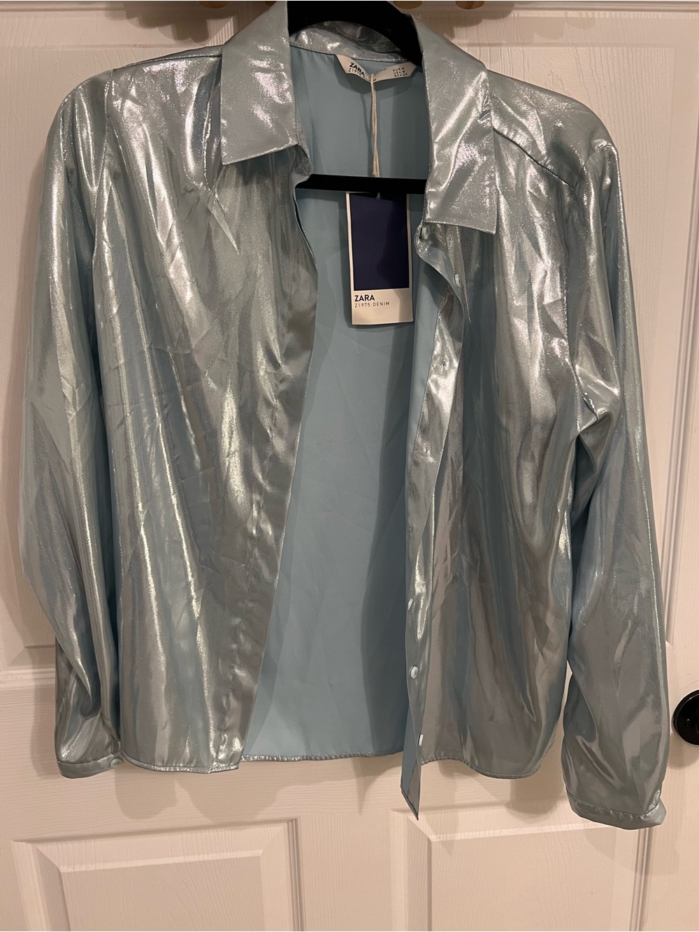 Zara Metallic Light Blue Shimmer Shirt